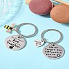 Teacher's Day Gift 201 Stainless Steel Flat Round with Word Keychains KEYC-FS0001-09-8