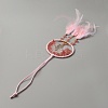 Brass Woven Web/Net with Feather Pendant Decorations HJEW-WH0043-36-2