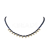 Natural Lapis Lazuli Faceted Rondelle Baded Necklaces with 201 Stainless Steel Teardrop Charms NJEW-JN06428-02-2