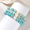 3Pcs Round Natural Amazonite & Synthetic Turquoise & Pearl Beaded Stackable Stretch Bracelets Sets BJEW-JB12991-4