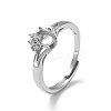 Adjustable Rhodium Plated 925 Sterling Silver Clear Cubic Zirconia Ring Components STER-C011-02P-1