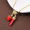 Brass Micro Pave Clear Cubic Zirconia with Enamel Red Pendant Necklaces NJEW-D348-04A-G-3