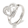 Heart with Letter Rack Plating Brass Micro Pave Cubic Zirconia Adjustable Rings for Women RJEW-I105-06P-Z-1