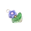 5Pcs 5 Colors Handmade Polymer Clay Flower Connector Charms with Glass Leaf PALLOY-MZ00803-01-4