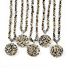 Natural Dalmatian Jasper 4.5mm Round Beaded Flower Pendant Necklaces NJEW-T016-04H-2