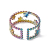 Ion Plating(IP) 304 Stainless Steel Stars Double Line Open Cuff Ring for Women RJEW-C045-24M-3