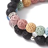2pcs 2 Styles 8mm Round Dyed Natural Lava Rock & Shell Pearl Beaded Stretch Bracelet Sets BJEW-JB10318-5