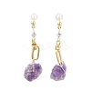 Nuggets Natural Amethyst Dangle Earrings with Brass and 925 Sterling Silver Pins EJEW-P256-49G-1