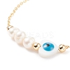 Natural Pearl & Shell Heart with Evil Eye Link Bracelet with Brass Chains for Women BJEW-JB08329-02-4
