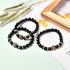 Energy Natural Black Stone Stretch Bracelets Set for Men Women BJEW-JB06722-2