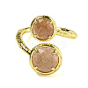 Round Natural Sunstone Open Cuff Rings RJEW-C087-02G-04-2