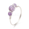 Natural Mixed Gemstone Round Beaded Finger Rings RJEW-JR00570-3