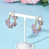 Flower Brass & Natural Amethyst Hoop Earrings EJEW-TA00781-02-1