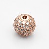 CZ Brass Micro Pave Grade AAA Clear Color Cubic Zirconia Round Beads KK-O065-6mm-05RG-NR-1