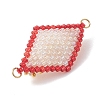 Imitation Pearl & Glass Seed Beaded Floral Rhombus Links Connector Charms PALLOY-MZ01182-02-4