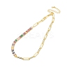 Colorful Cubic Zirconia & Paperclip Chain Necklace for Girl Women Gift NJEW-A005-07G-1