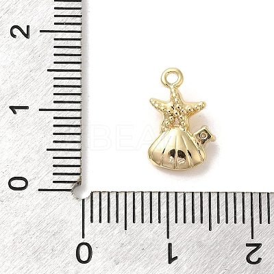 Marine Animal Theme Golden Brass Micro Pave Clear Cubic Zirconia Pendants KK-U031-01G-03-1