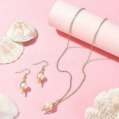 Natural Pearl Pendant Necklace & Dangle Earrings X-SJEW-JS01276-1