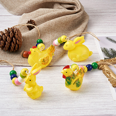 4Pcs 4 Style Easter Theme Plastic Hen & Rabbit Pendant Decorations HJEW-CF0001-16A-1
