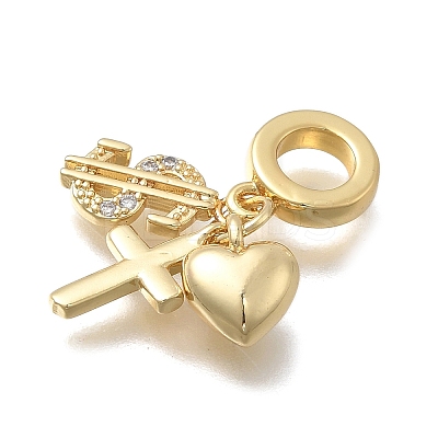 Brass Micro Pave Clear Cubic Zirconia European Dangle Charms KK-D431-033C-G-1