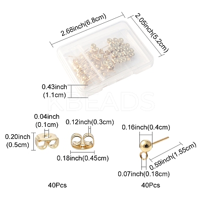 40Pcs 304 Stainless Steel Ball Post Stud Earring Findings STAS-FS0001-76G-1