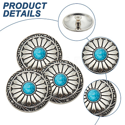 10Pcs Tibetan Style Alloy with Synthetic Turquoise Buttons BUTT-HY0001-09-1