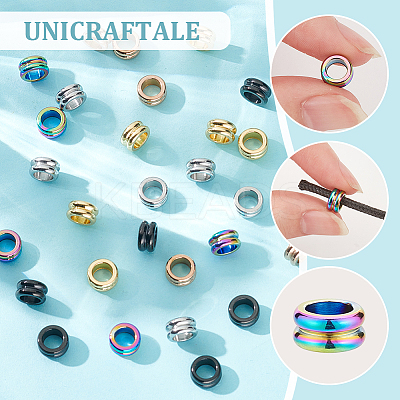 30Pcs 5 Colors 304 Stainless Steel Grooved Beads STAS-UN0055-34-1