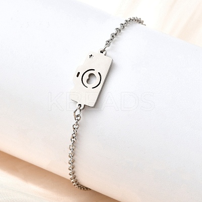 201 Stainless Steel Camera with Heart Link Bracelets BJEW-B128-04P-1