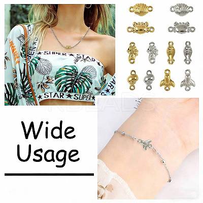 24Pcs 12 Styles Ocean 304 Stainless Steel Links Connector Charms STAS-FS0002-28-1