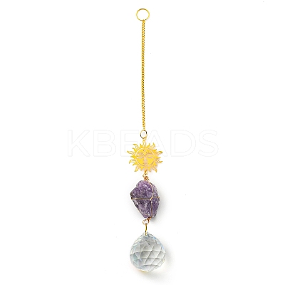 Wire Wrapped Nuggets Natural Amethyst Pendant Decorations LS-HJEW-C008-03B-G-1