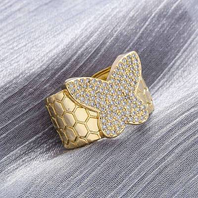 Brass Micro Pave Clear Cubic Zirconia Cuff Rings for Women RJEW-H248-08G-02-1