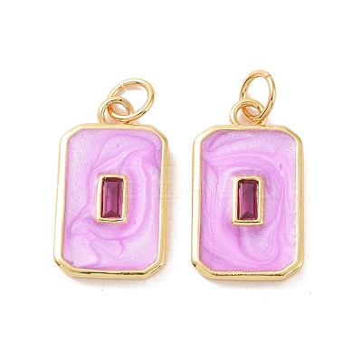 Rectangle Brass Micro Pave Cubic Zirconia Pendants KK-G435-05G-1