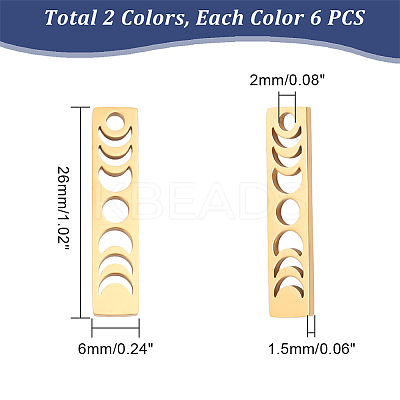 12Pcs 2 Colors 201 Stainless Steel Pendants STAS-UN0044-48-1