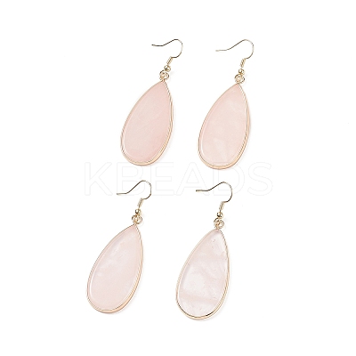 Natural Rose Quartz Teardrop Dangle Earrings EJEW-G331-01G-01-1