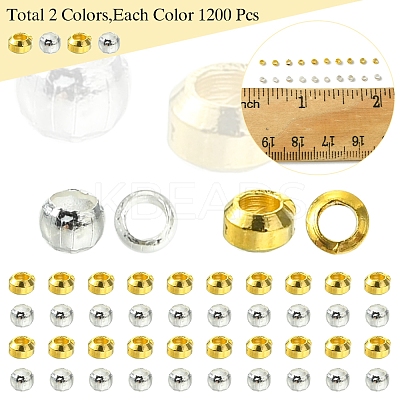1200Pcs 2 Colors Brass Crimp Beads KK-FS0001-38-1