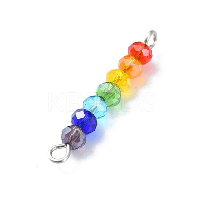 Electroplated Colorful Faceted Glass Rondelle Beaded Connector Charms PALLOY-JF02529-01-1