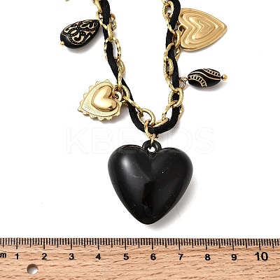 304 Stainless Steel & Acrylic Black Heart Pendant Bib Necklaces for Women NJEW-A063-04G-1