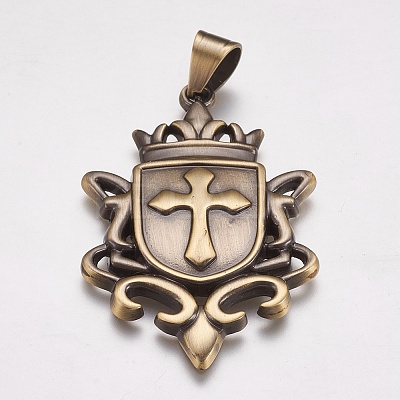 304 Stainless Steel Big Badge Pendants STAS-K171-28AB-1