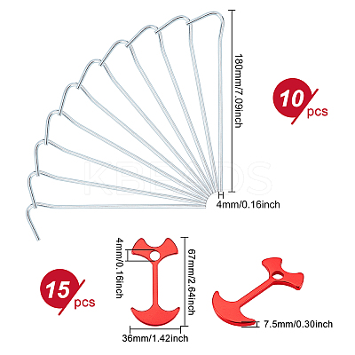 SUPERFINDING 15Pcs Aluminum Alloy Fishbone Tent Stakes Pegs and 10Pcs Iron Camping Tent Pegs FIND-FH0001-66-1