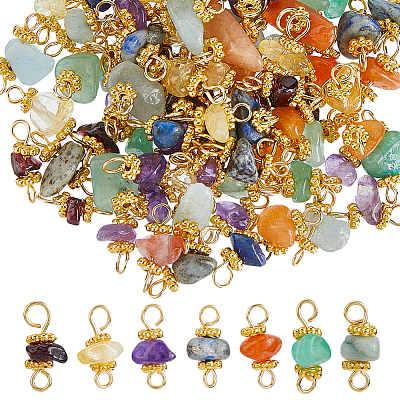 84Pcs 7 Colors Natural Gemstone Connector Charms PALLOY-FH00125-1