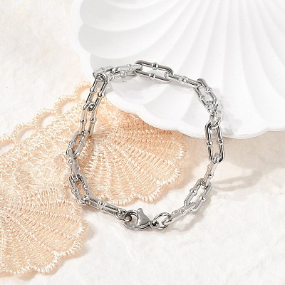 304 Stainless Steel Paperclip Chain Bracelets for Women Men BJEW-F488-58P-1