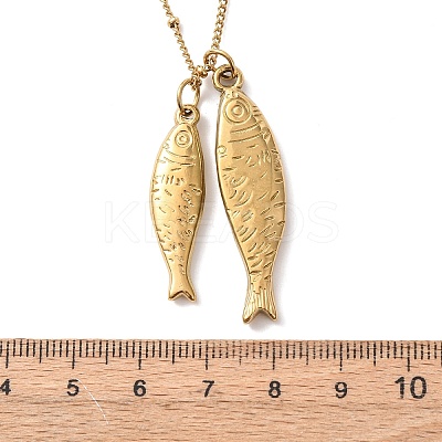 304 Stainless Steel Couple Fish Pendant Satellite Chain Necklaces for Women LS-NJEW-Z108-02G-1