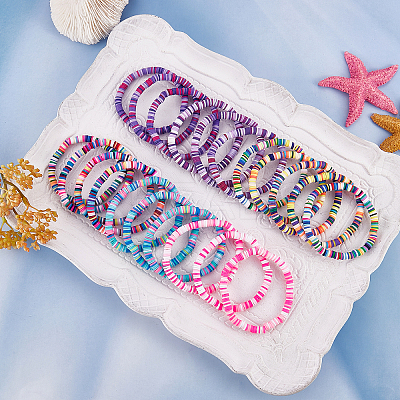 Handmade Polymer Clay Heishi Surfer Stretch Bracelets Set BJEW-SW00099-05-1