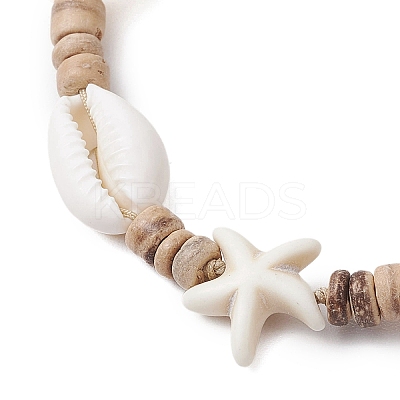 Ocean Theme Adjustable Cowrie Shell & Coconut Braided Bead Bracelets BJEW-JB11461-01-1