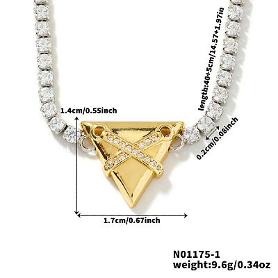 Golden Tone Brass Clear Cubic Zirconia Cup Chain Geometric Pendant Necklaces for Women LZ2256-1-1