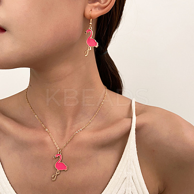 Flamingo Alloy Enamel Stud Earrings & Pendant Necklaces Sets for Women WH-WG896EF-01-1