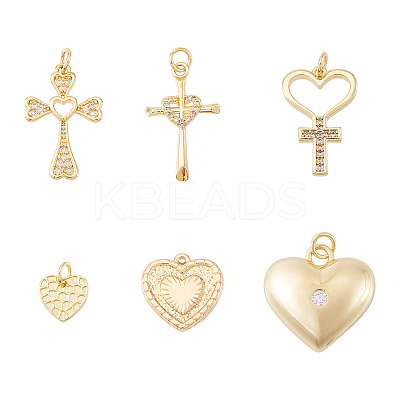 6Pcs 6 Styles Brass Micro Pave Cubic Zirconia Pendants KK-TA0002-36-1