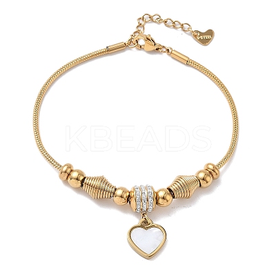 European Style Polymer Clay Rhinestones & 201 Stainless Steel & Natural Shell Charm Bracelets BJEW-G765-03G-02-1