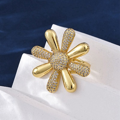 Brass Micro Pave Clear Cubic Zirconia Cuff Rings for Women RJEW-H248-02G-1