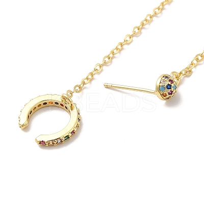 Colorful Cubic Zirconia Studs Earring with Ear Cuff Droping Chains KK-H434-22G-1